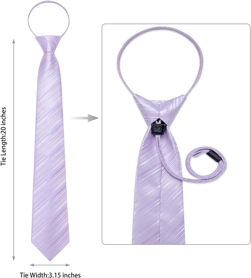 DiBanGu Silk Zipper Ties for Men,Paisley Solid Plaid Pre-tied Tie and Pocket Square Cufflinks Set Formal Adjustable Necktie - Image 4